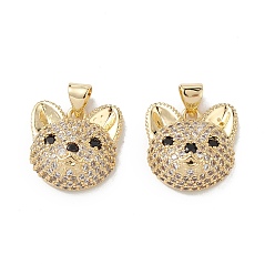 Clear Brass Micro Pave Cubic Zirconia Pendants, Cadmium Free & Lead Free, Real 16K Gold Plated, Dog Charms, Clear, 16.5x16x7.5mm, Hole: 5x3mm