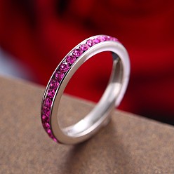 Фуксиновый Красочные кольца с камнями, символизирующими знак зодиака, октябрь, Кольца из нержавеющей стали со стразами для женщин, красно-фиолетовые, размер США 8 (18.1 мм)
