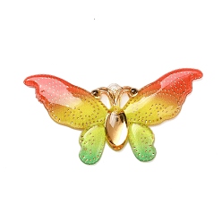 Красный Подвески из смолы градиентного цвета, С золотыми результатами железа, бабочка, красные, 26x50.5x3.5 мм, отверстие : 1.5 мм