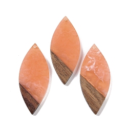 Легкий Лосось Большие подвески из смолы и дерева, лист прелести, светлый померанцевый, 52.5x22x3.5 мм, отверстие : 2 мм