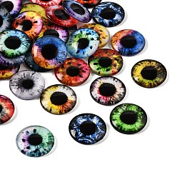 Color mezclado Cabujones de vidrio transparente impresos, media caña con patrón de ojos, color mezclado, 20x5 mm, sobre 100 unidades / bolsa