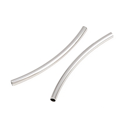 Real Platinum Plated SHEGRACE Brass Tube Beads, Curved Tube, Cadmium Free & Nickel Free & Lead Free, Real Platinum Plated, 25x1.5mm, Hole: 1.2mm