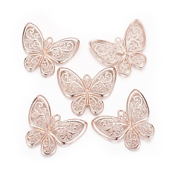 Or Rose Pendentifs en alliage, papillon, or rose, 48x58x3mm, Trou: 3x5mm