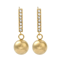 Золотой Ионное покрытие (ip) 304 серьги-гвоздики из нержавеющей стали со стразами для женщин, 201 нержавеющая сталь, золотые, 30x10 мм