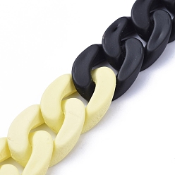 Champagne Yellow Handmade Opaque Spray Painted Acrylic Curb Chains, Cuban Link Chains, for Jewelry Making, Champagne Yellow, Link: 29.5x20.5x6mm, 39.37 inch(1m)/strand