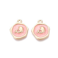 Pink Подвески из эмали и сплава, прелести дельфинов, золотые, розовые, 19~20x15~17x2~3 мм, отверстие : 1.5~1.8 мм