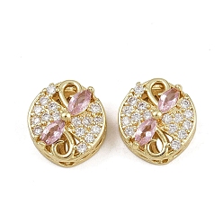 Pink Многожильные звенья из латуни с паве из кубического циркония, долговечный, овальные, золотые, розовые, 12.5x11.5x6 мм, отверстие : 2 мм