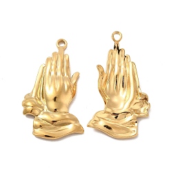 Золотой Вакуумное покрытие pvd 304 подвески из нержавеющей стали, ладонь, золотые, 37x20x3 мм, отверстие : 2 мм