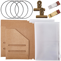 Mixed Color Traveler Notebook Accessories, Include 4Pcs Nylon Elastic Ropes, 1Pc Brass Ticket Holder, 2Pcs Iron Binder Clip, 2Pcs Kraft Paper Card Holder and 2Pcs Rectangle PVC File Pockets, Mixed Color, 128x190x2mm