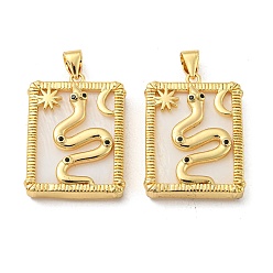 Настоящее золото 18K Латунные подвески, без кадмия, без никеля и без свинца, с кубическим цирконием и оболочкой, прямоугольник со змеиными подвесками, реальный 18 k позолоченный, 24x18.5x4 мм, отверстие : 4.5x3.5 мм