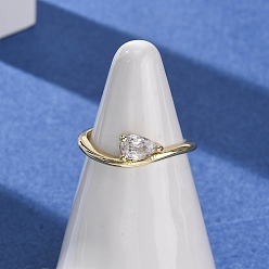 Настоящее золото 18K Кольца из латуни с микропаве, прозрачные кольца с кубическим цирконием, слеза, без свинца и без кадмия, долговечный, стойки покрытие, реальный 18 k позолоченный, 17 мм