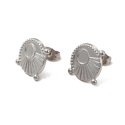 Stainless Steel Color Non-Tarnish 304 Stainless Steel Stud Earring Cabochon Settings, Flat Round with Sun, Stainless Steel Color, Tray: 4mm, 14x16mm, Pin: 0.8mm