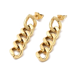Golden Ion Plating(IP) 304 Stainless Steel Curb Chains Dangle Stud Earrings for Women, Golden, 33.5x8mm, Pin: 0.8mm