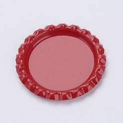 Red Iron Cabochon Settings, Planish Beer Bottle Cap, Flat Round, Red, Tray: 26mm, 34x3mm