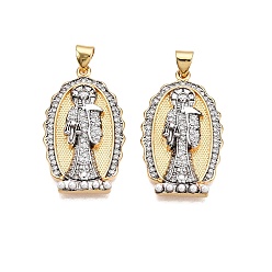 Настоящее золото 18K Латунные микро-паве кубические цирконии с подвесками из искусственного жемчуга ABS, без кадмия и без свинца, овальные амулеты, реальный 18 k позолоченный, 30x18x4 мм, отверстие : 3x5 мм