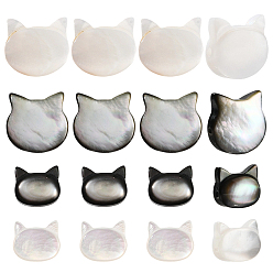 Разные Ракушки 16 шт. 4 стили: натуральные белые ракушки и черные ракушки-губы, голова кошки , 6~10x7~10x3~4 мм, отверстие : 0.8~0.9 мм, 4 шт / стиль