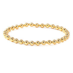 Латунь Латунные круглые бусины эластичные браслеты для женщин, золотые, 6.89 дюйм (17.5 см)