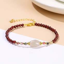 Гранат Браслеты из натуральных круглых бусин граната, овальные, внутренний диаметр: 2-1/8 дюйм (5.5 см)