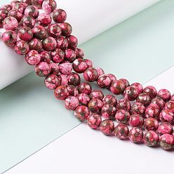 Pink Assembled Synthetic Pyrite and Dyed Howlite Beads Strands, Round, Pink, 8mm, Hole: 1.2mm, about 49~50pcs/strand, 15.94''(40.5cm)