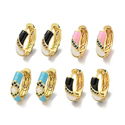 Gemischte Farbe Messing micro pave zirkonia ohrreifen, mit Emaille, golden, Gemischte Farbe, 20.5x5 mm