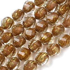 Sandy Brown Stränge aus Harz und Glasperlen, Perle in Perlen, Twist, mit Glitzerpulver, facettiert, Sandy Brown, 10x8~9.5 mm, Bohrung: 0.6 mm, ca. 48~50 Stk. / Strang, 19.88'' (50.5 cm) ~ 19.96'' (50.7 cm)