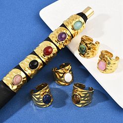 Другие 316 Кольца-манжеты из нержавеющей стали с натуральными смешанными драгоценными камнями, ионное покрытие (ip), реальный 18 k позолоченный, пайки, 20 мм, регулируемый