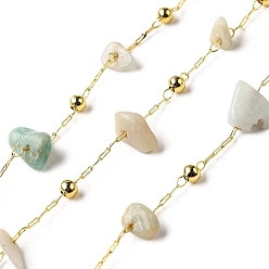 Амазонит Цепочки из бисера ручной работы из натурального амазонита, пайки, с реечной обшивкой латунными выводами, долговечный, без свинца и без кадмия, с катушкой, реальный 18 k позолоченный, 5~14x2~7x3~7 мм