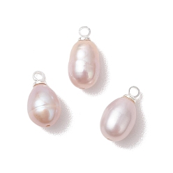 Серебро Натуральные культивированные пресноводные жемчужные рисовые подвески, с латунными штифтовыми скобами, чертополох, серебряные, 12x6.5~7 мм, отверстие : 1.6 мм