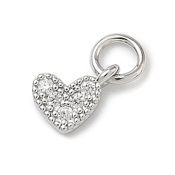 Платина Латунные микро проложить кубического циркония сердце прелести, с целью перехода в кольце, без кадмия и без свинца, стойки покрытие, долговечный, платина, 6.5x8x2 мм, отверстие : 3.3 мм