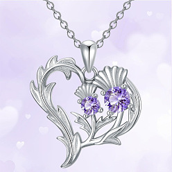 Purple Velvet Alloy Rhinestone Pendant Necklaces, Heart, Platinum, Purple Velvet, 17.72 inch(45cm)