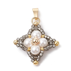 Серый Подвески из ракушечного жемчуга и стеклянных бусин, подвески-звезды 304 с защелками из нержавеющей стали, золотые, серые, 25x25x7 мм, отверстие : 5.5x2.5 мм