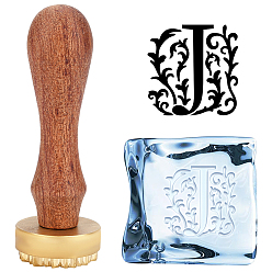 Letter J 1Ручка из грушевидного дерева из поликарбоната с 1латунной головкой из поликарбоната, для сургучной печати, квадратный с прямоугольными бархатными мешочками 1 шт., буква J, 30x12 мм