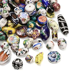 Mixed Color Handmade Porcelain Beads, Hand Painted Ceramic Beads, Mixed Shaped, Famille Rose Porcelain, Mixed Color, 12.5~45x9~22x6~16mm, Hole: 1.5~2mm