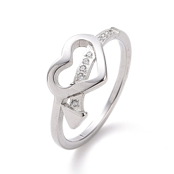 Edelstahl Farbe Kristallstrassherz mit Pfeilfingerring, 304 Edelstahlschmuck für Damen, Edelstahl Farbe, us Größe 5 1/2~9 (16.1~18.9 mm)