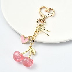 Pink Подвески из сплава эмали с декоративными элементами из смолы, с поворотными застежками-сердечками, вишня, золотые, розовые, 98 мм