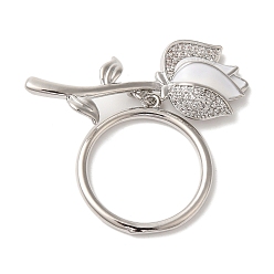 Платинированный Латунные застежки-молнии из прозрачного кубического циркония, без кадмия, без никеля и без свинца, с эмалью, цветок, Реальная платина, 24x22x2 мм, отверстие : 1.4 мм