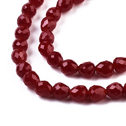 Dark Red Opaque Solid Color Glass Beads Strands, Faceted, Teardrop, Dark Red, 4.5~5x4x4mm, Hole: 1mm, about 97~101pcs/strand, 16.54~18.5 inch(42~47cm)