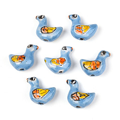 Светло-Голубой Фарфоровые бусины ручной работы, птица, пастельный фарфор, Небесно-голубой, 15.5~16x17.5~18.5x8.5~9 мм, отверстие : 1.5~2 мм