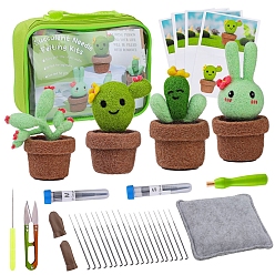 Lime Vert Kit de feutrage à l'aiguille de décoration d'affichage de cactus, y compris le sac, ciseaux, coussin, laine, Manuel d'instructions, bâton de colle, producteur de tampons et de doigts en bois, lime green, 135x178mm