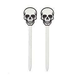 Skull Wood Halloween Cake Topper, Cupcake Picks, Halloween Party Dessert Decorations, Skull, 120x25x1.5mm, about 5pcs/set