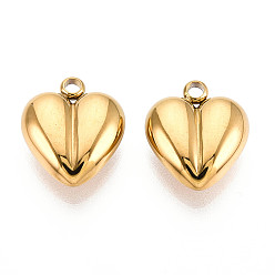 Настоящее золото 18K 304 прелести нержавеющей стали, ионное покрытие (ip), шарма сердца, реальный 18 k позолоченный, 13.9x11.8x4.8 мм, отверстие : 1.6 мм