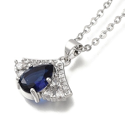 Синий 304 из нержавеющей стали кабель цепи ожерелья, латунные прозрачные кубические цирконии ожерелья в форме слезы подвеска, платины и нержавеющая сталь цвет, синие, 17.91 дюйм (45.5 см)