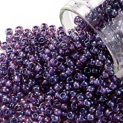 (928) Inside Color AB Rosaline/Opaque Purple Lined Круглые бусины toho, японский бисер, (928) внутри цвет ab розалин / непрозрачный фиолетовый на подкладке, 8/0, 3 мм, отверстие : 1 мм, Около 10000 шт / фунт