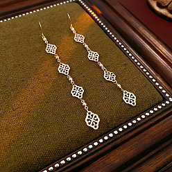 Золотой Латунные полые ромбы благоприятные облака подвесные серьги, золотые, 96x8 мм