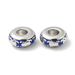 Mittelblau Legierung Schmelz europäischen Perlen, Großloch perlen, Platin Farbe, Rondelle mit Spinne, mittelblau, 13x5.5 mm, Bohrung: 5 mm