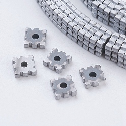 Platinum Plated PVD Vacuum Plating Electroplate Non-magnetic Synthetic Hematite Beads Strands, Frosted, Grade A, Square, Platinum Plated, 4x4x1mm, Hole: 1mm, about 390pcs/strand, 15.7 inch(40cm)