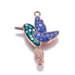 Rose Gold Brass Enamel Links connectors, with Shell Chips, Bird, Rose Gold, 23.5x17x2mm, Hole: 1mm