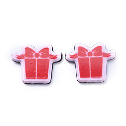 Red Painted Acrylic Cabochons, for Christmas Day, Gift Box, Red, 13x16x2.5mm