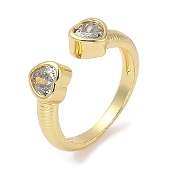 Сердце Кольца-манжеты для пальцев из латуни с микропаве из кубического циркония для женщин, без кадмия и без свинца, долговечный, реальный 18 k позолоченный, сердце, 6 мм, внутренний диаметр: 17.5 мм