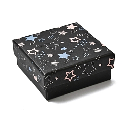 Черный Картонные подарочные коробки для ювелирных изделий с принтом в виде звезд, с губкой внутри, для колец, серьги и подвески, квадратный, чёрные, 7.2x7.2x3.1 см